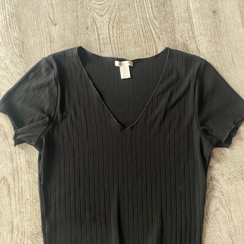 Bozzolo Black Ribbed Fitted Short Sleeve T-Shirt